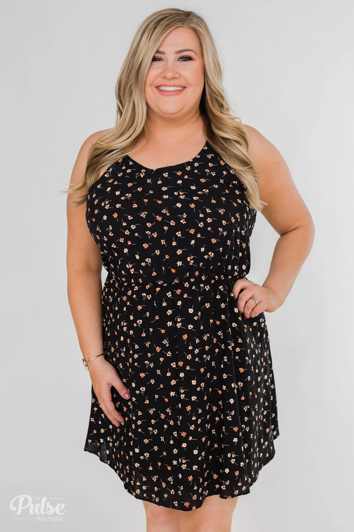 Free To Be Me Floral Racerback Dress- Black