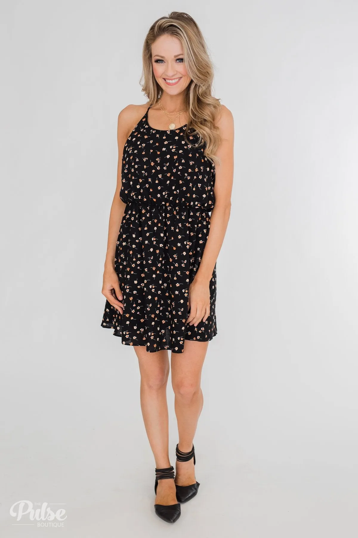 Free To Be Me Floral Racerback Dress- Black
