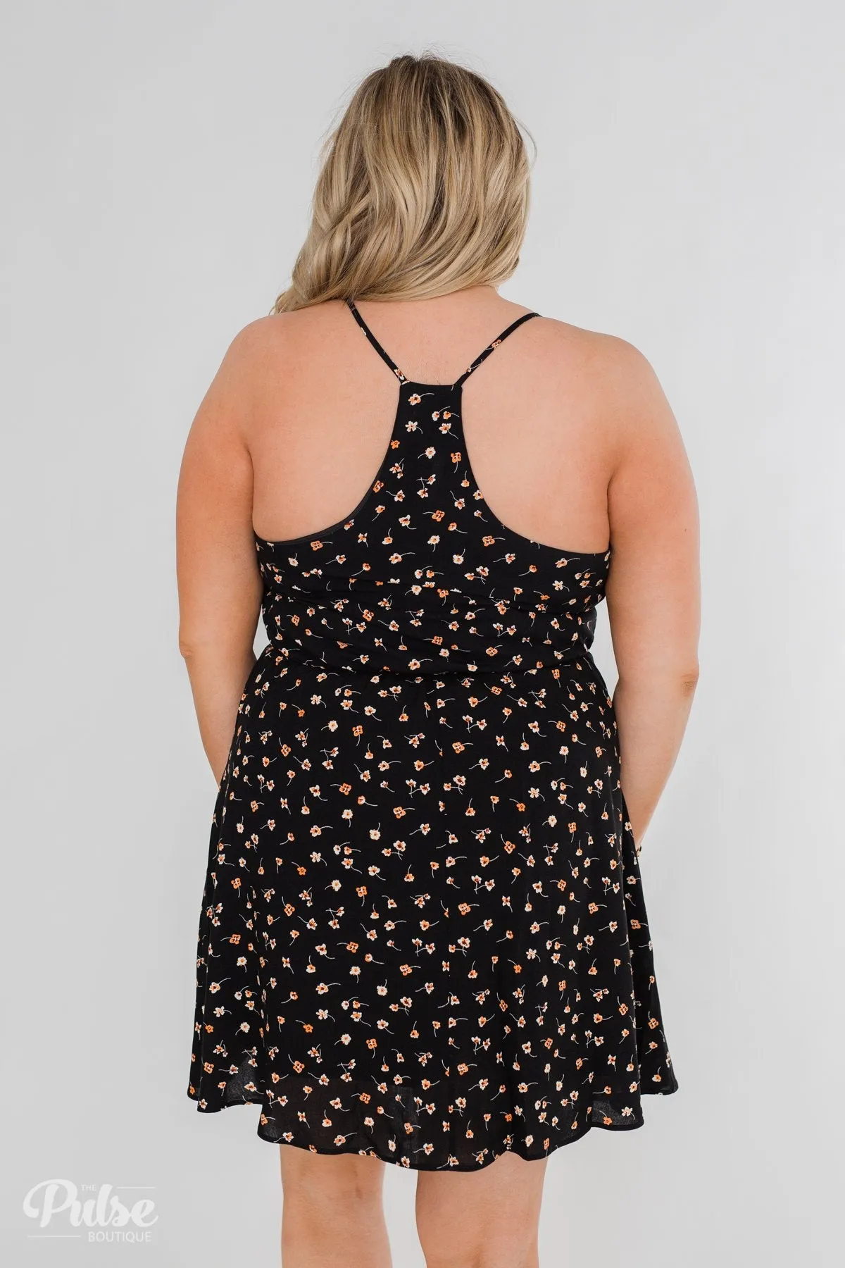 Free To Be Me Floral Racerback Dress- Black