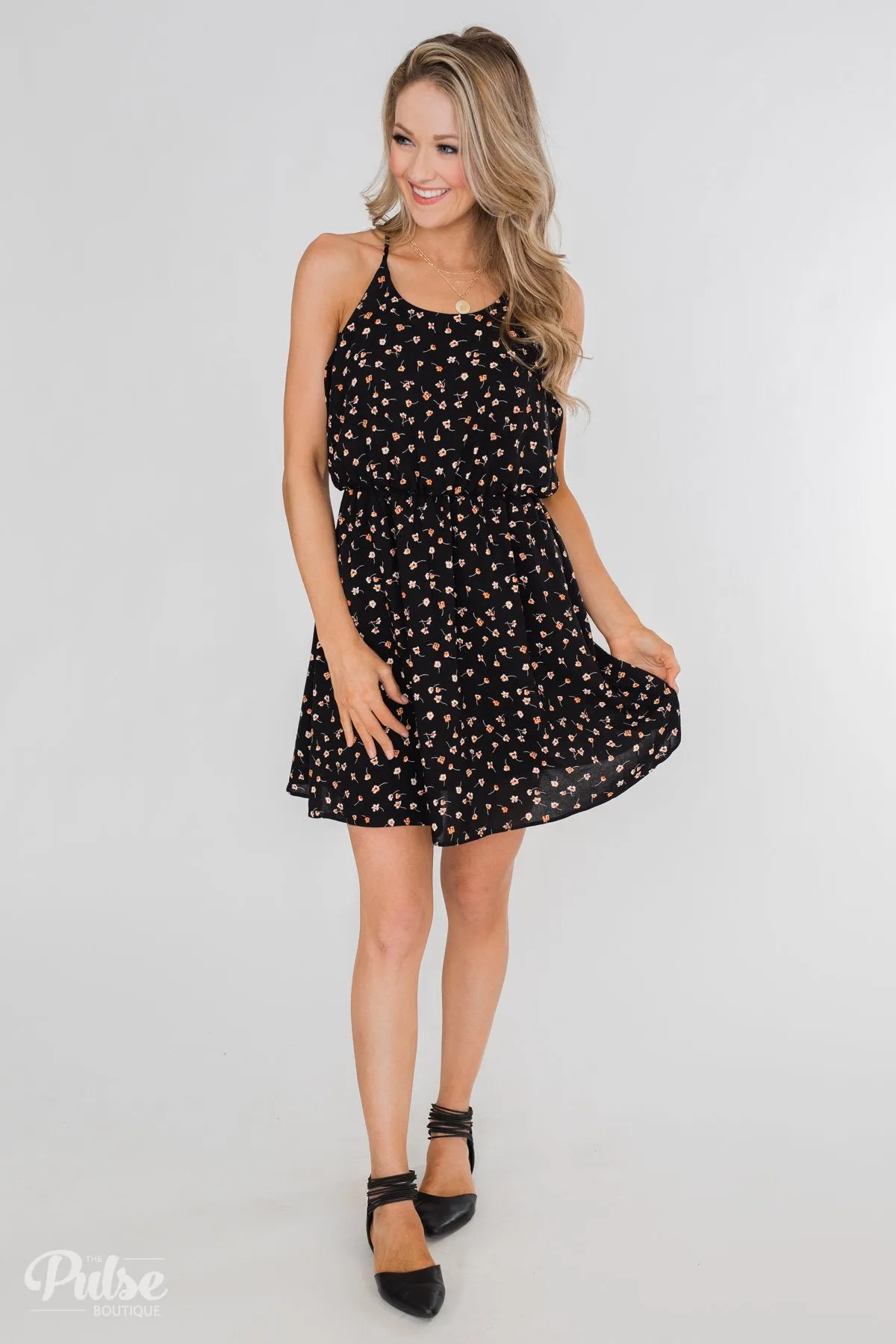 Free To Be Me Floral Racerback Dress- Black