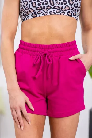 Fuchsia French Terry Drawstring Waist Shorts