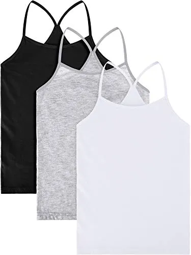 Girl Dance Tank Top 3-Pack (Sleeveless, Racerback, Ballet Dance, 9-10 Years, Black/White/Grey)