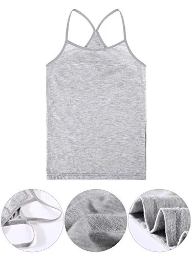 Girl Dance Tank Top 3-Pack (Sleeveless, Racerback, Ballet Dance, 9-10 Years, Black/White/Grey)