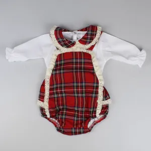 Girls Tartan Romper and Blouse- 2 Piece Outfit