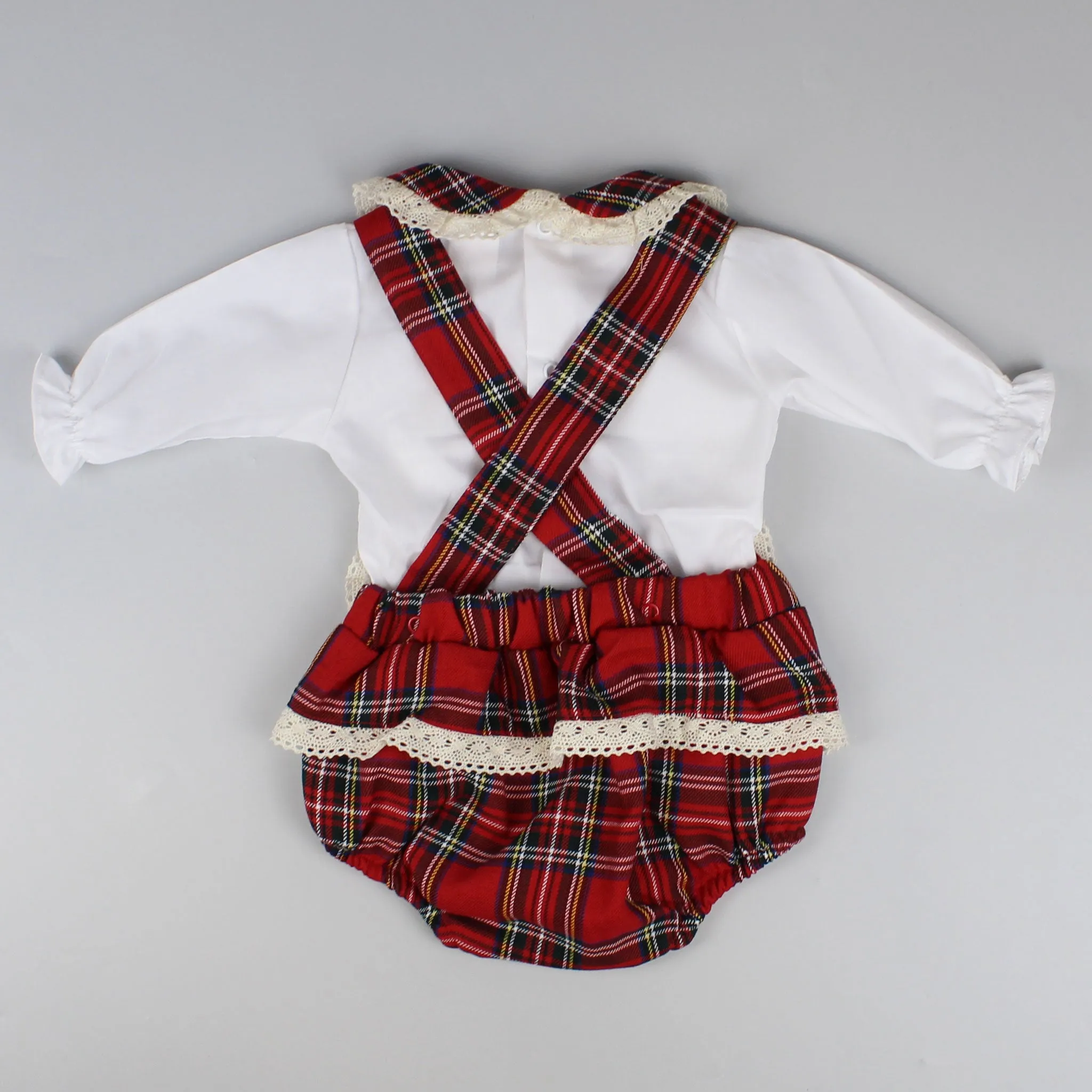 Girls Tartan Romper and Blouse- 2 Piece Outfit