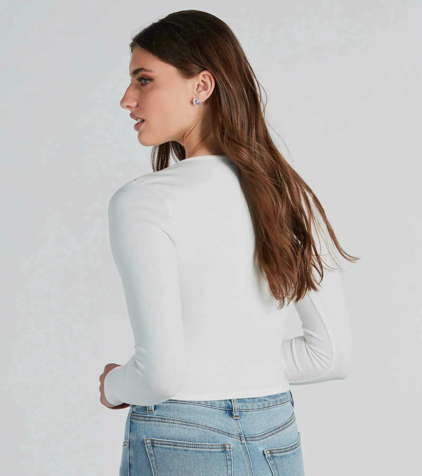 Glam Deets Rhinestone Trim Cutout Crop Top
