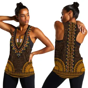 Gold Dashiki and Tapa Pattern Women Racerback Tank Africa-Polynesia Together Culture LT9