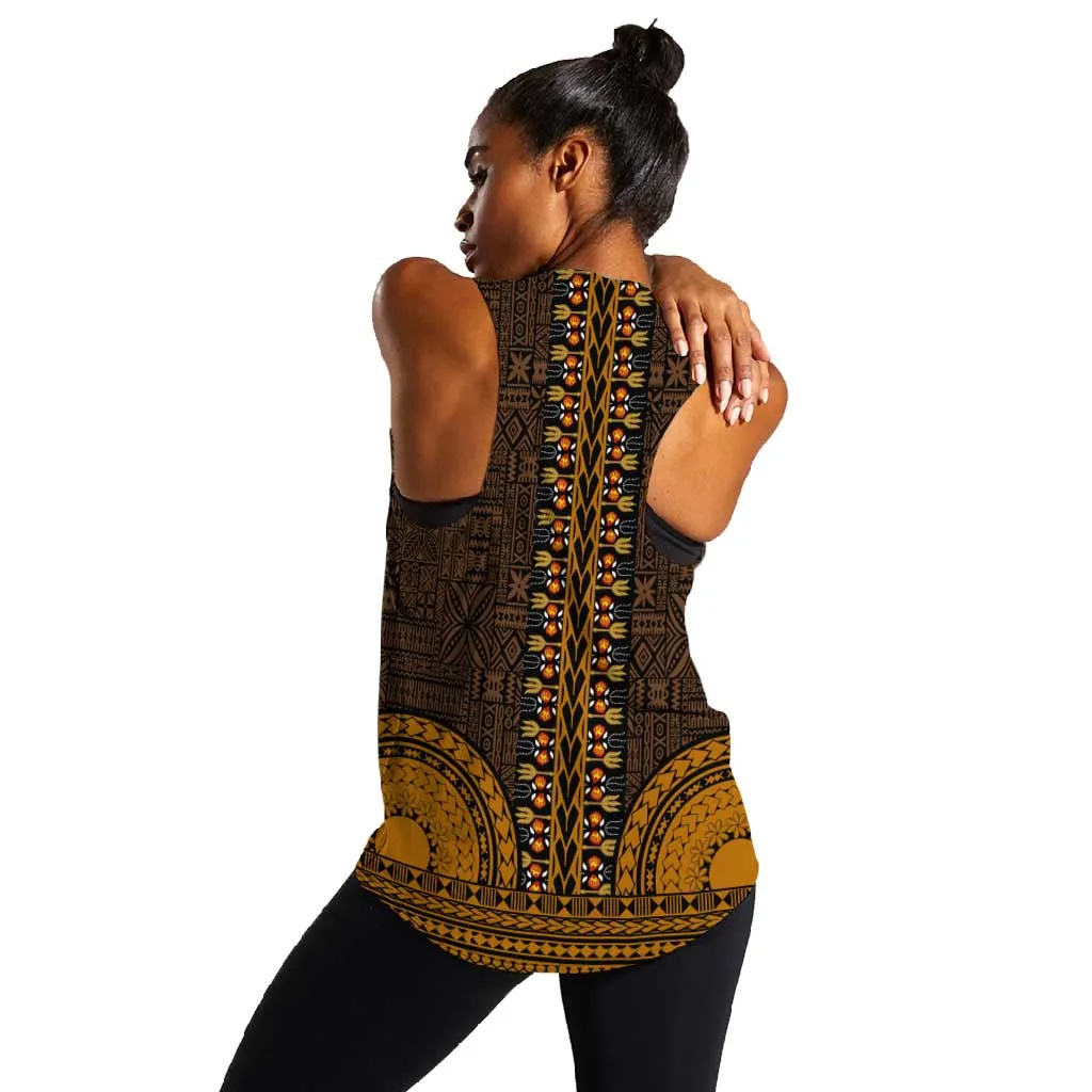 Gold Dashiki and Tapa Pattern Women Racerback Tank Africa-Polynesia Together Culture LT9