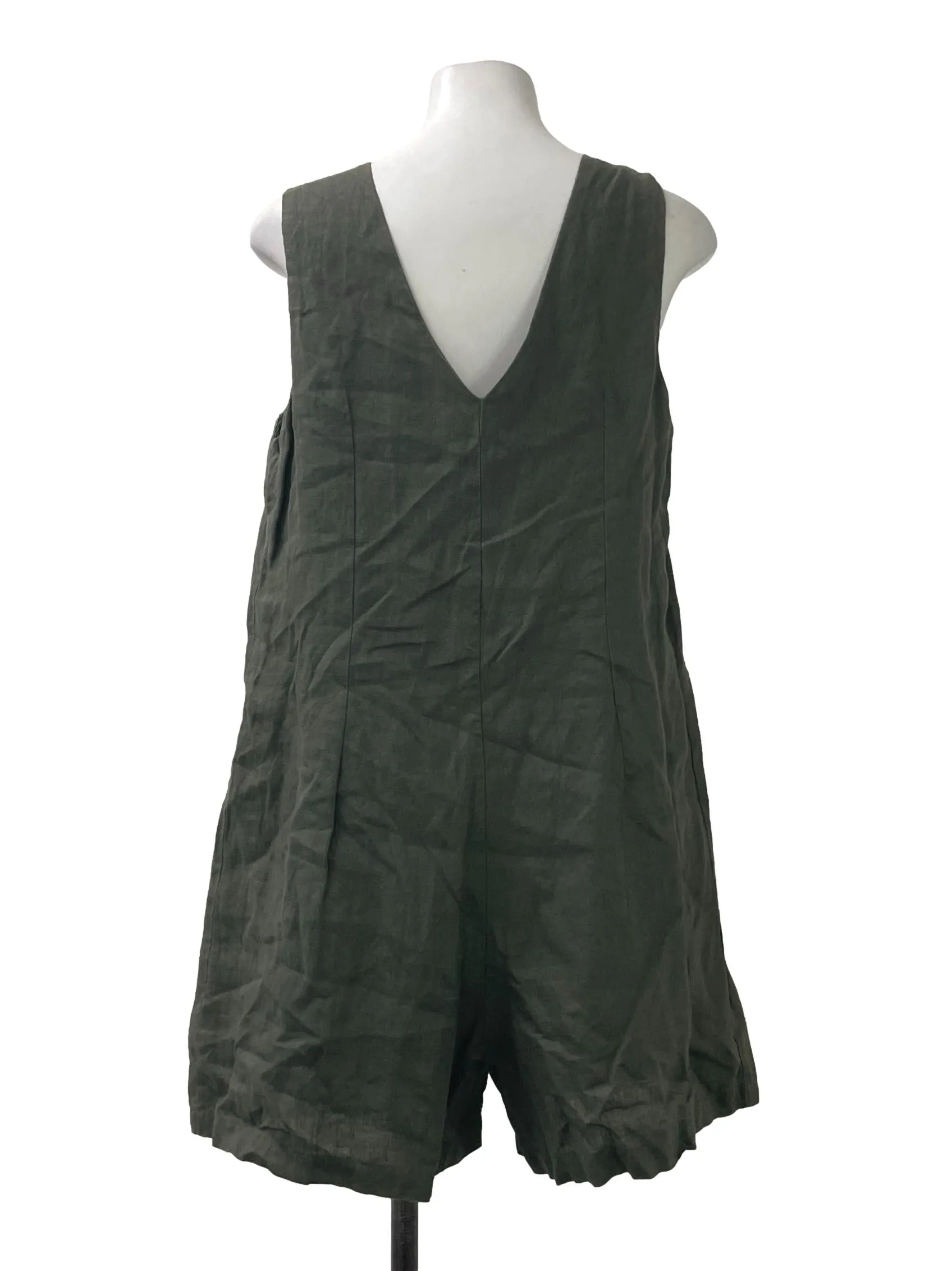 Green V Neck Button Down Romper TEM