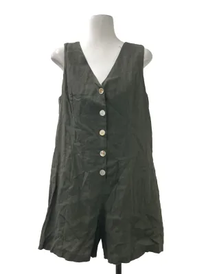 Green V Neck Button Down Romper TEM