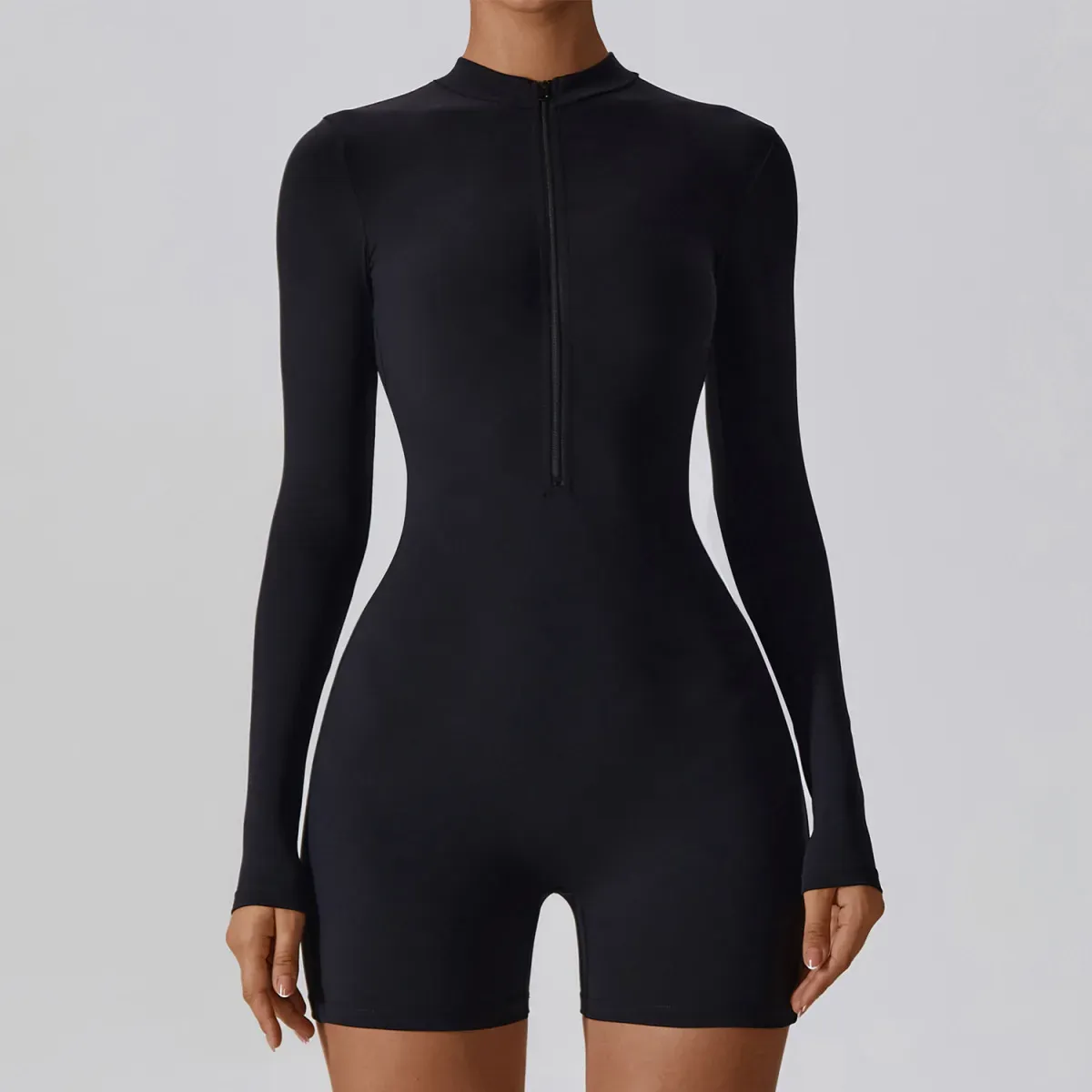 Halle Long Sleeve Zip Front High Neck Romper