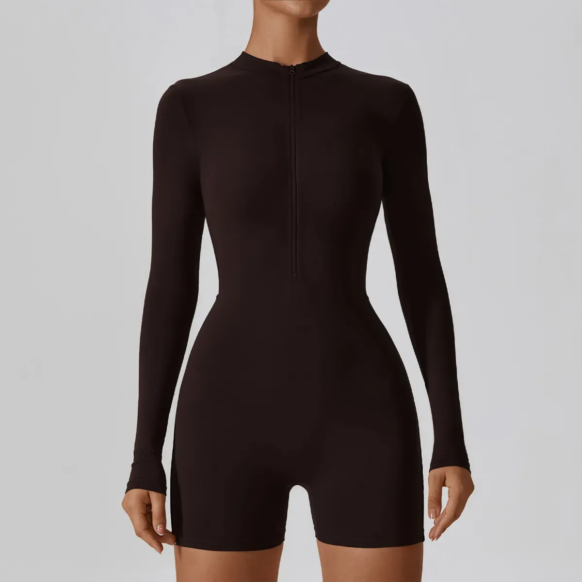 Halle Long Sleeve Zip Front High Neck Romper