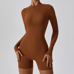 Halle Long Sleeve Zip Front High Neck Romper