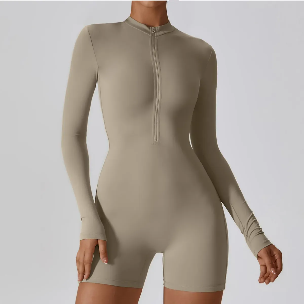 Halle Long Sleeve Zip Front High Neck Romper