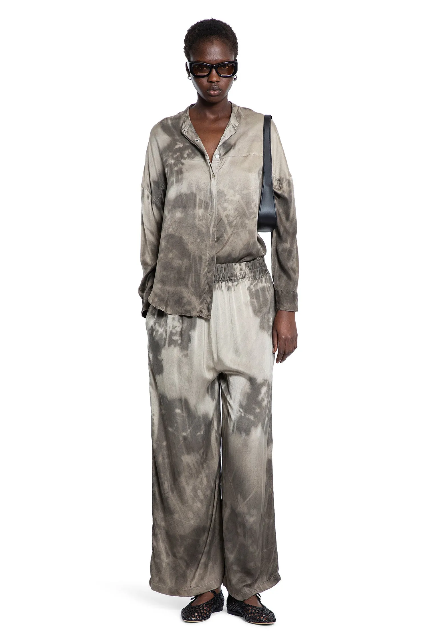 Hand-dyed Silk Blouse in Taupe Blossoms