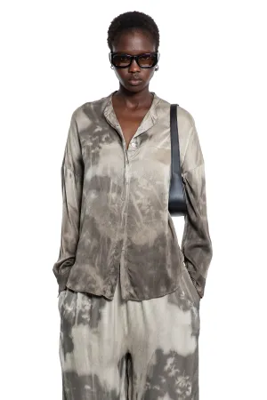 Hand-dyed Silk Blouse in Taupe Blossoms