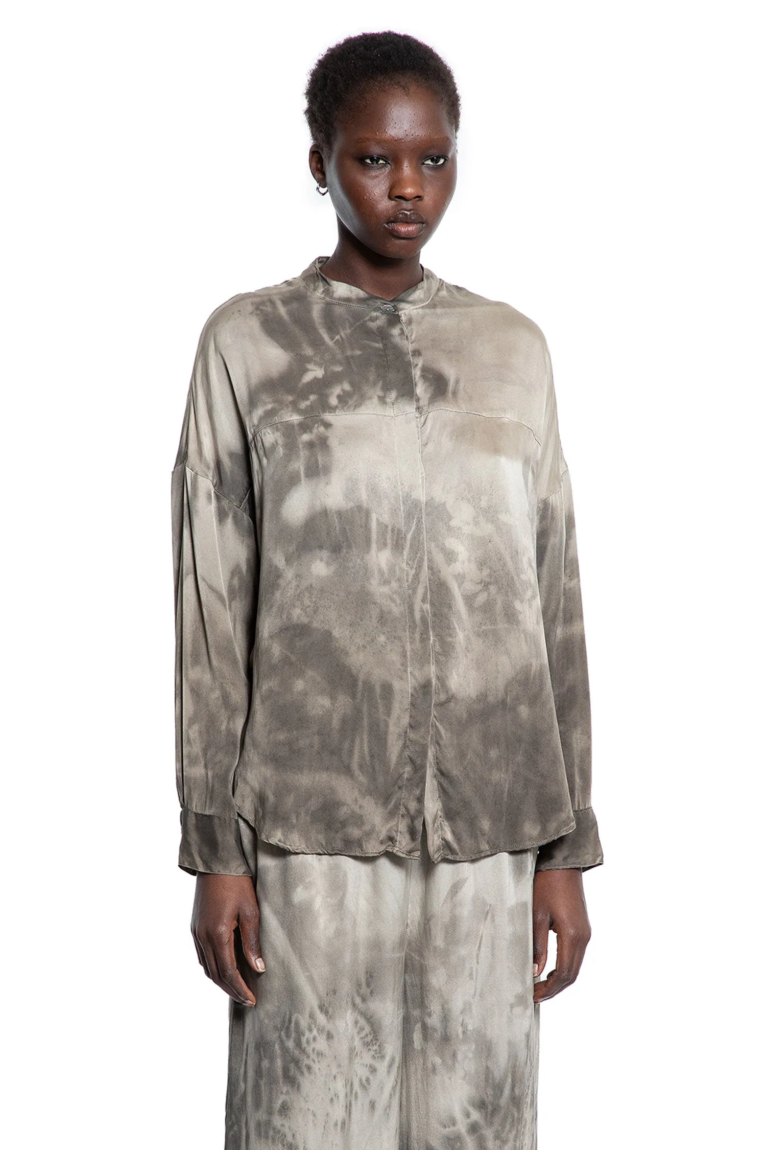 Hand-dyed Silk Blouse in Taupe Blossoms