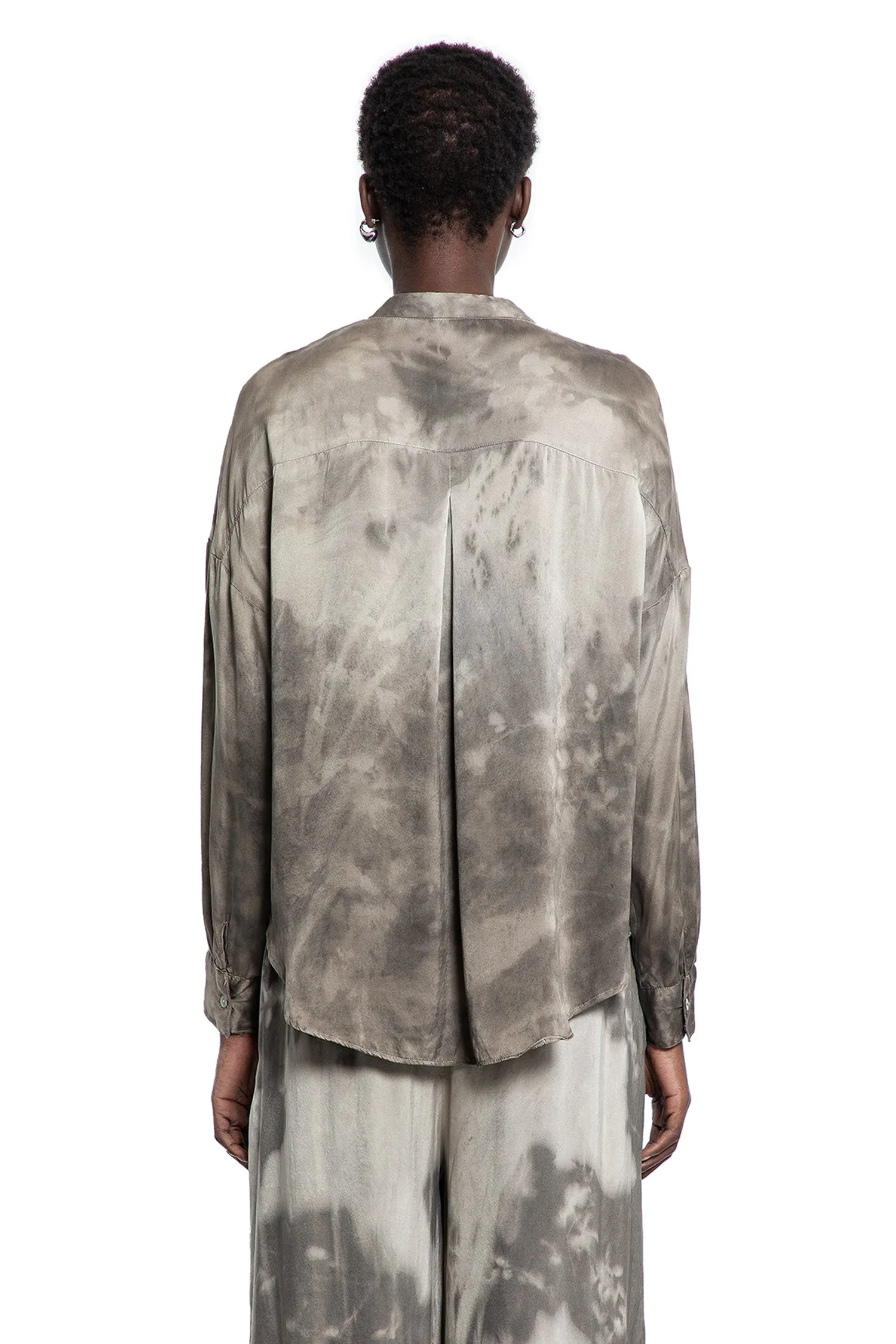 Hand-dyed Silk Blouse in Taupe Blossoms