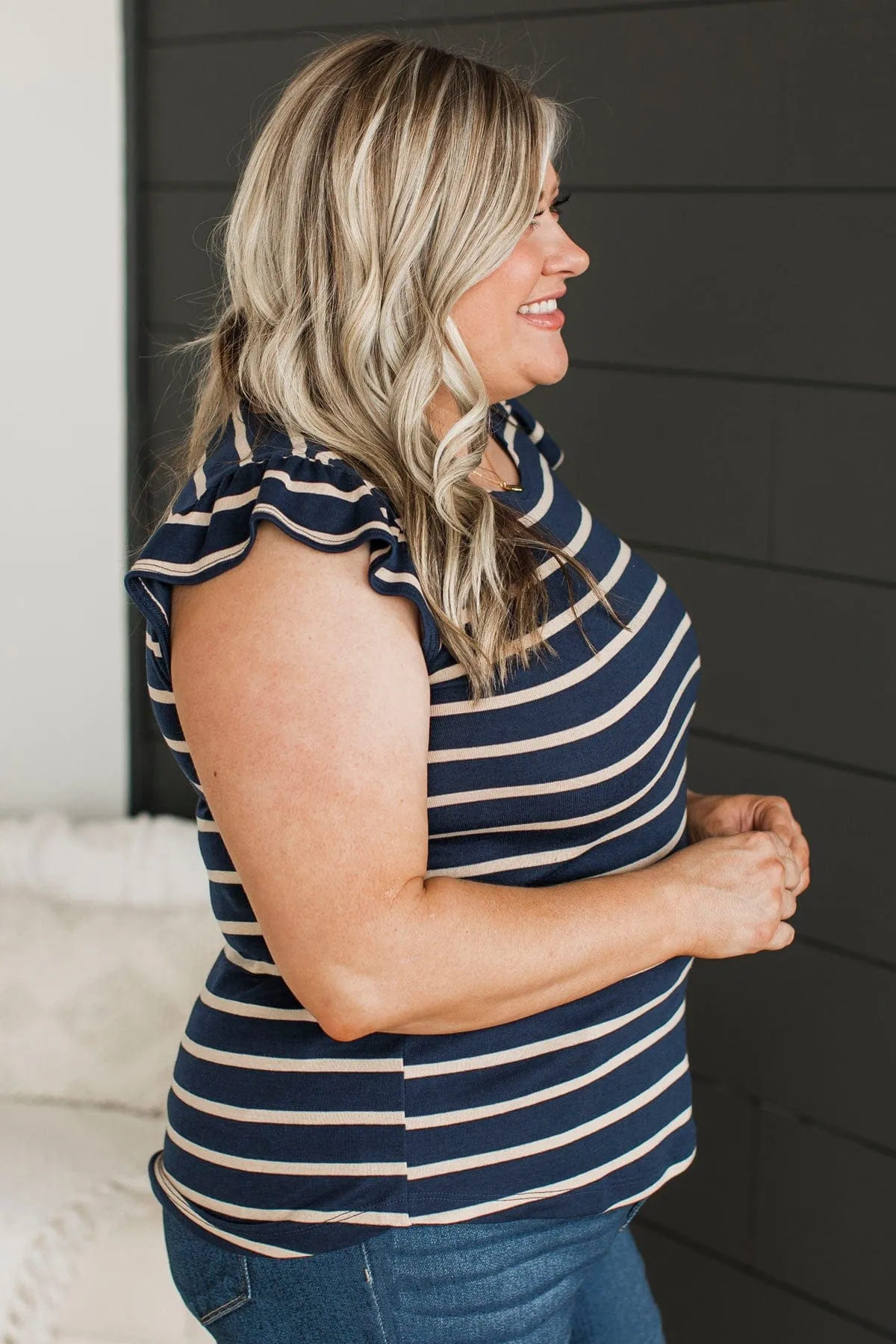 Hear Me Out Striped Top- Navy