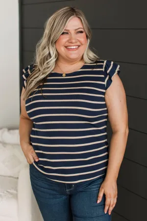 Hear Me Out Striped Top- Navy