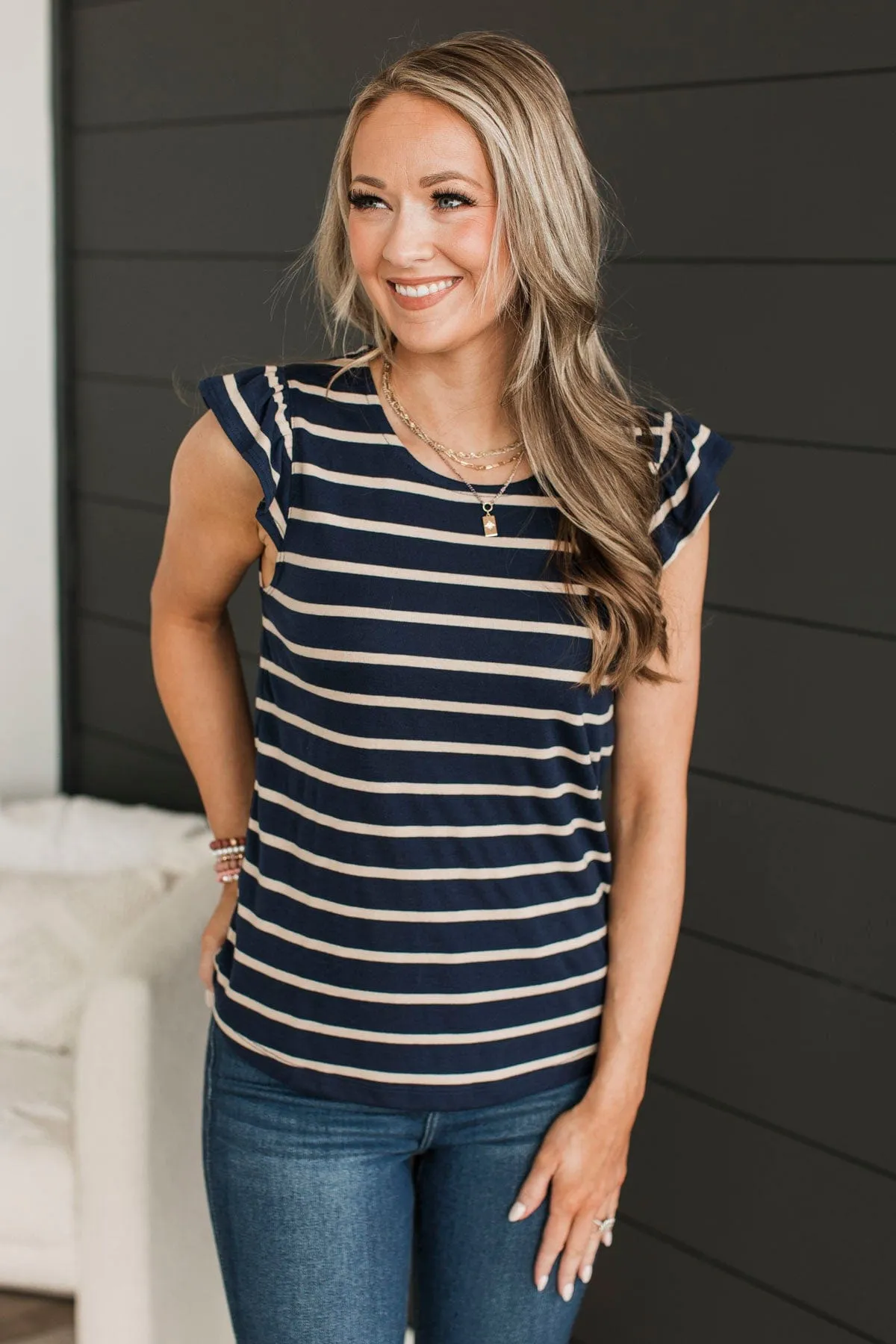 Hear Me Out Striped Top- Navy