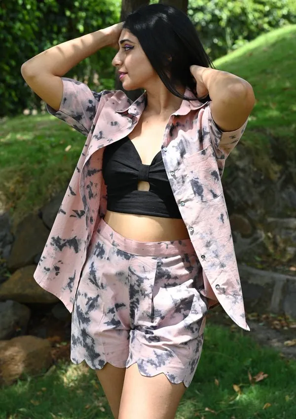 Heather Set - Tie & Dye Shirt with Scalloped Shorts