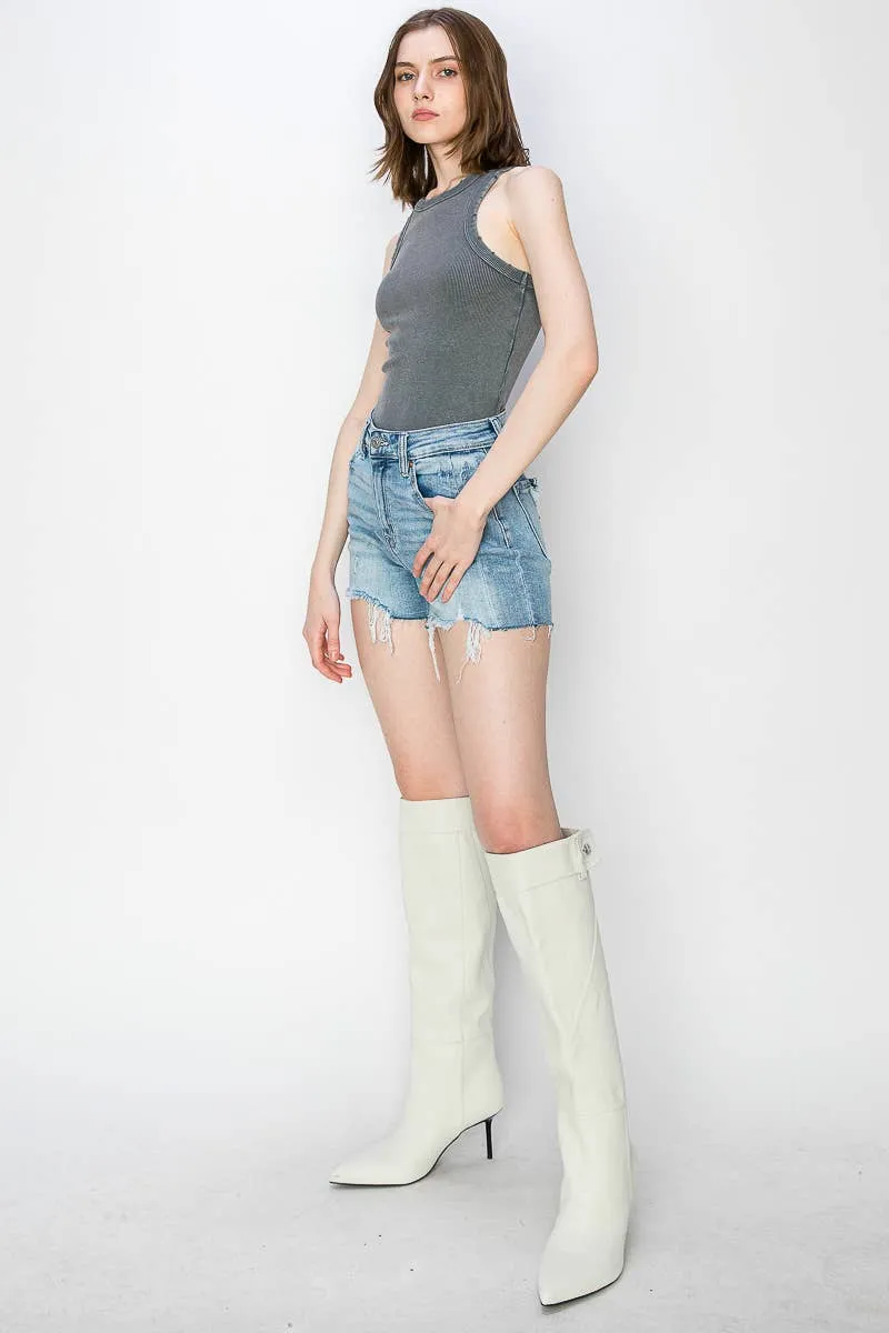 High Rise Stretch Denim Shorts