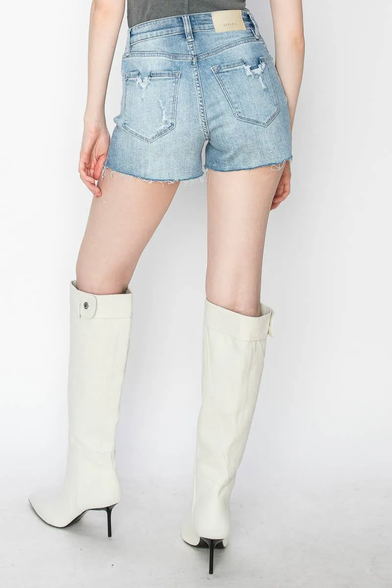 HIGH RISE STRETCH DENIM SHORTS