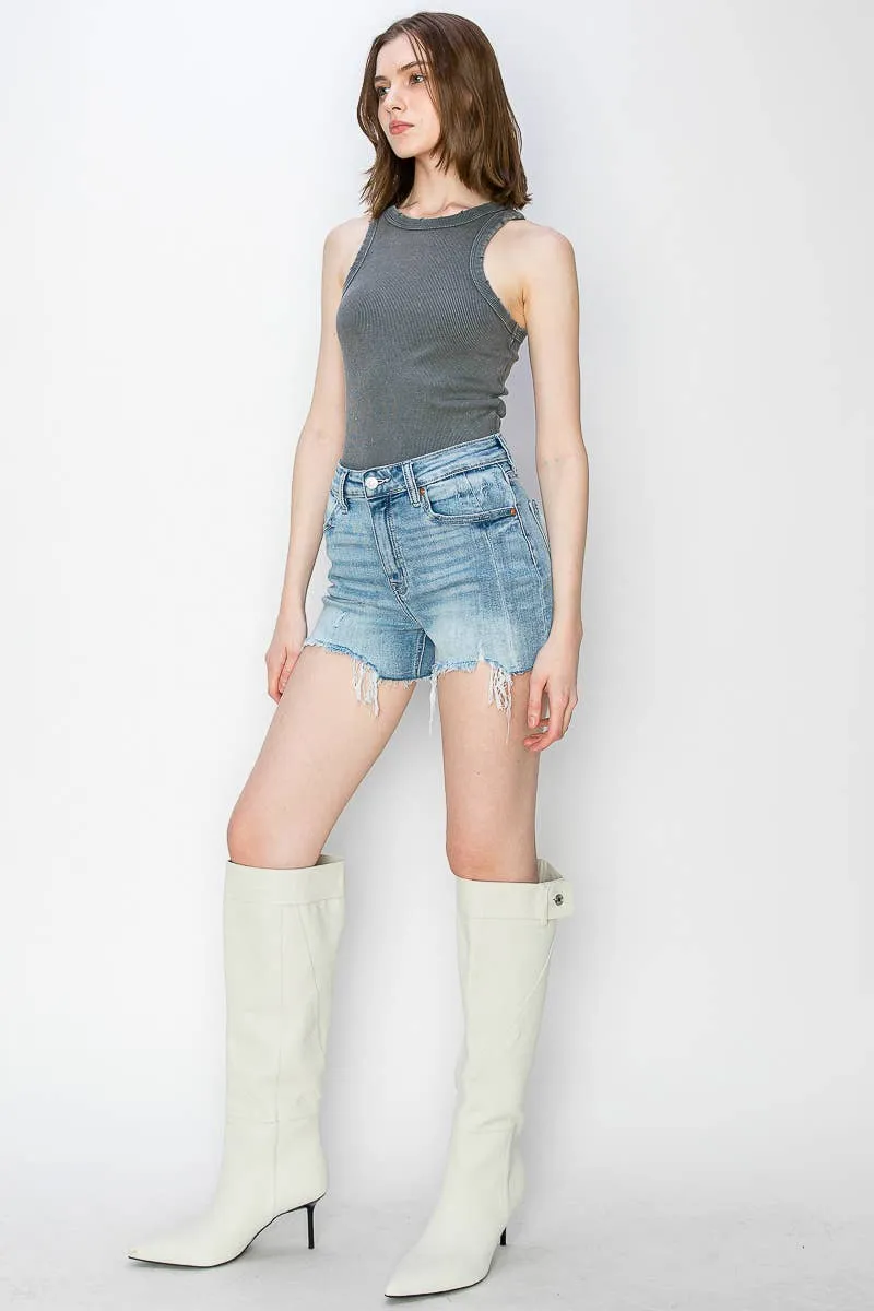 High Rise Stretch Denim Shorts