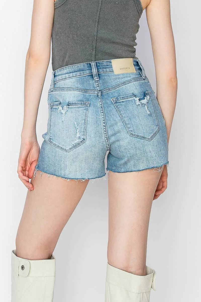 High Rise Stretch Denim Shorts