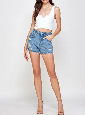 High Waist Distressed Jean Shorts