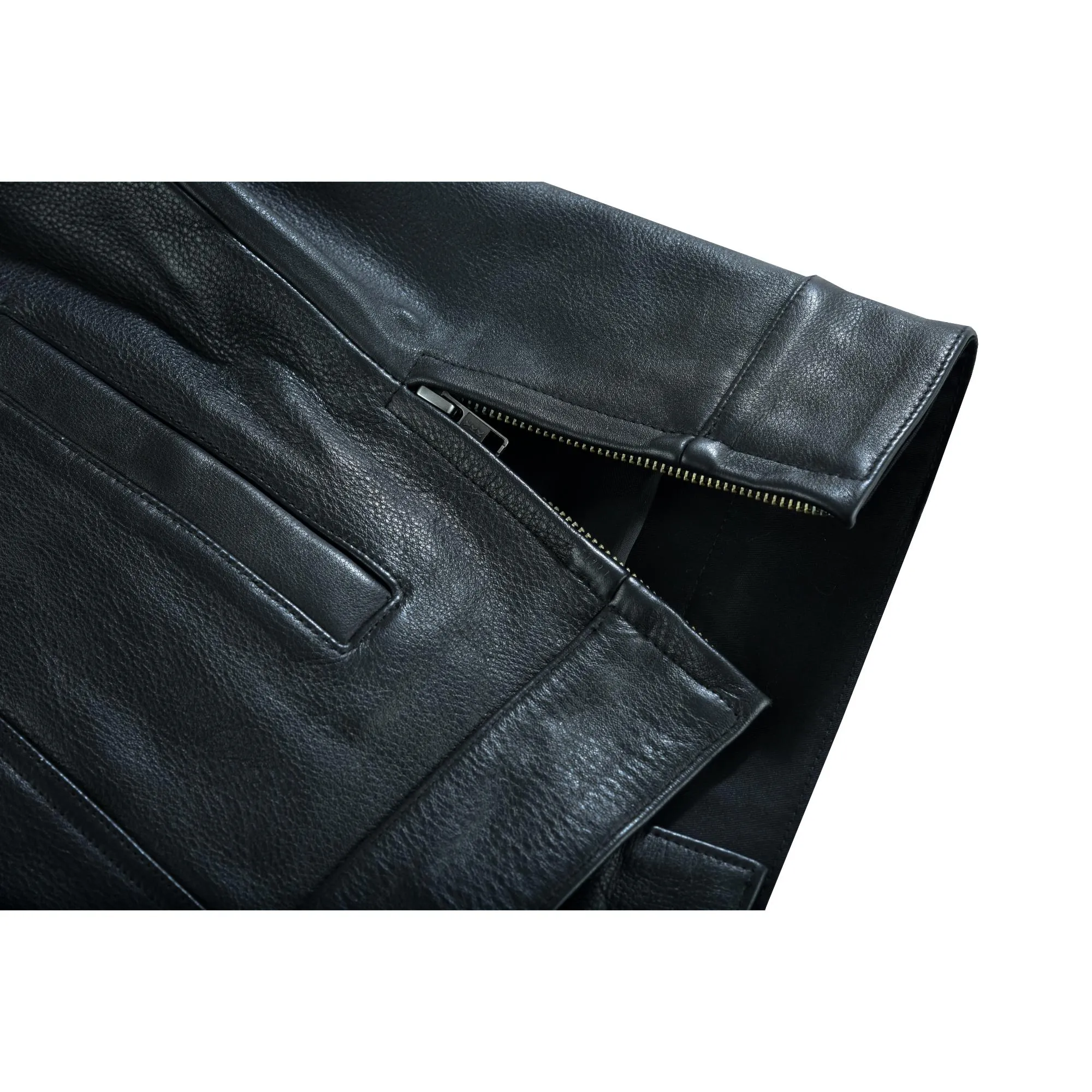 Highway Jack Men's Black Leather Motorcycle Vest Scoop Neck & Snap-Closure Pockets
