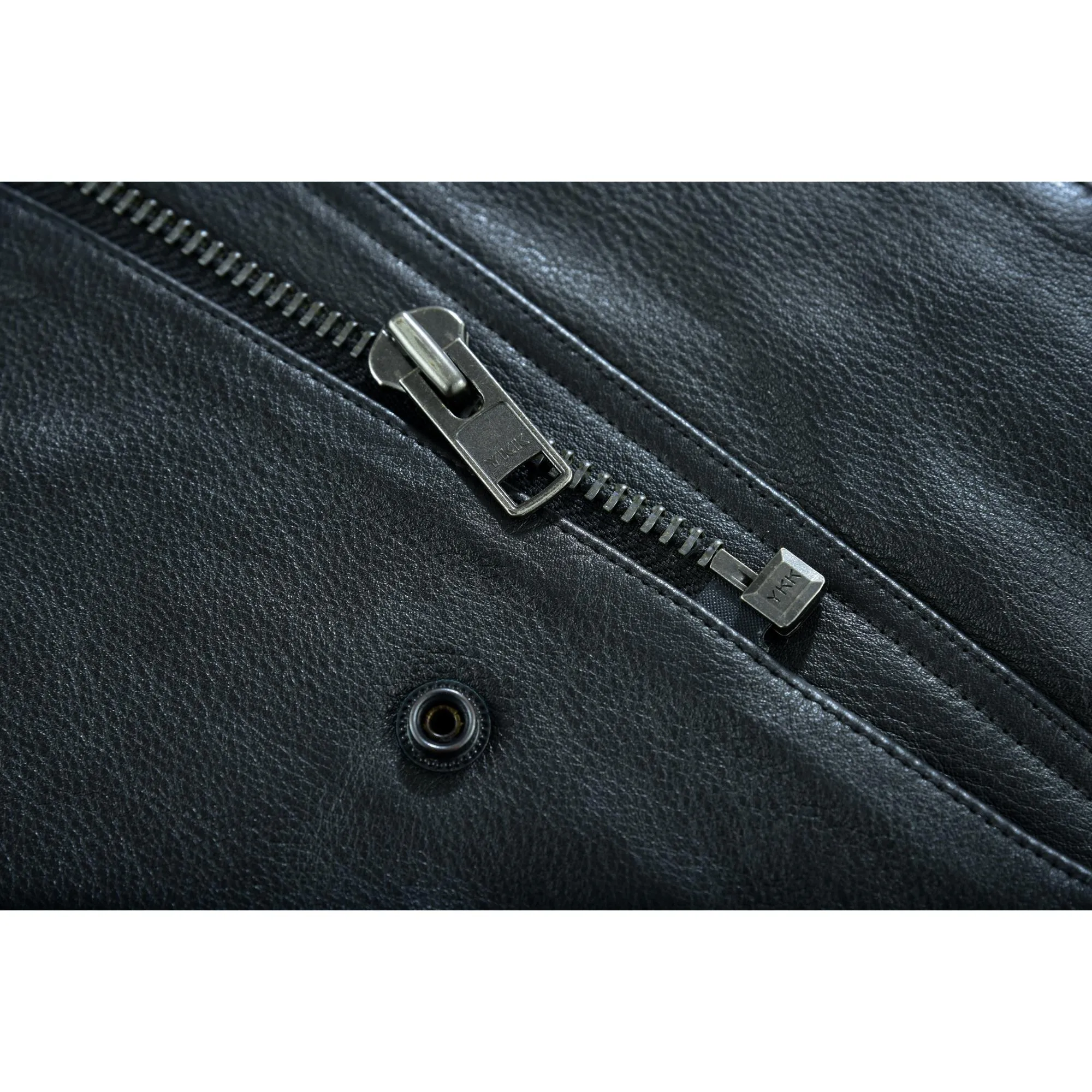 Highway Jack Men's Black Leather Motorcycle Vest Scoop Neck & Snap-Closure Pockets