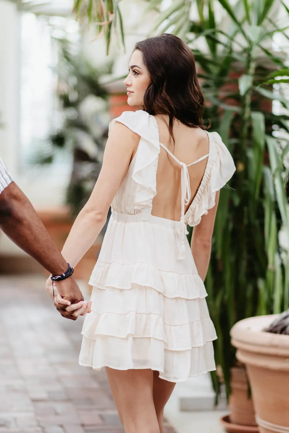 Hyfve Tiered Ruffle Back Tie Dress for Women in White | HF23A681-OFFWHT