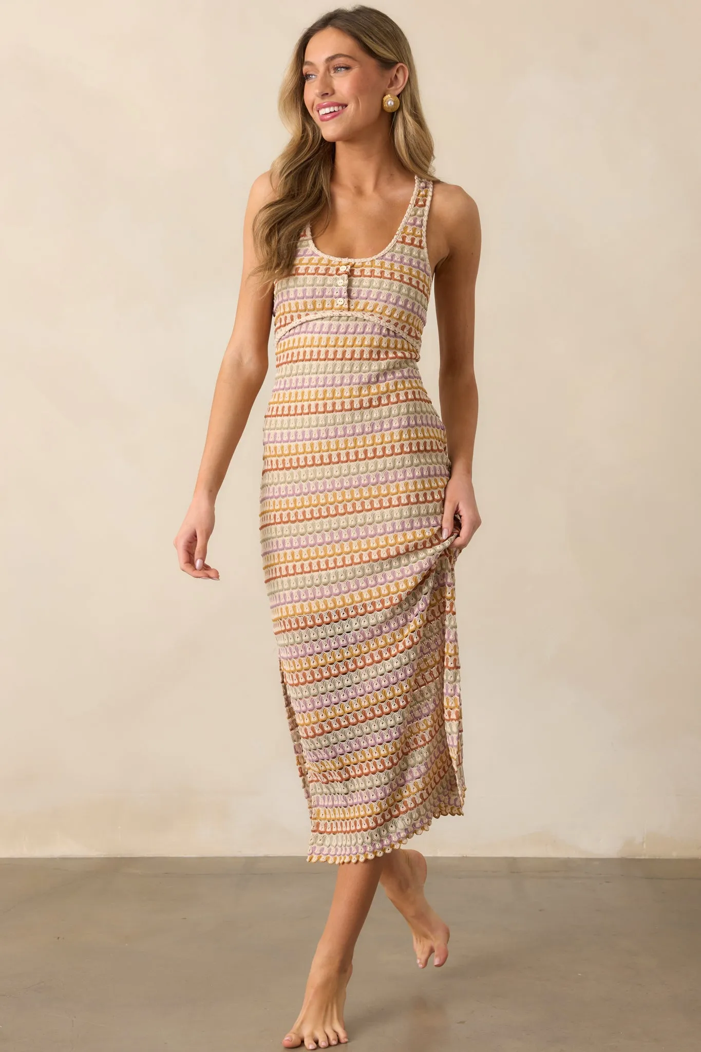 It's My Day Natural Multi Crochet Midi Dress