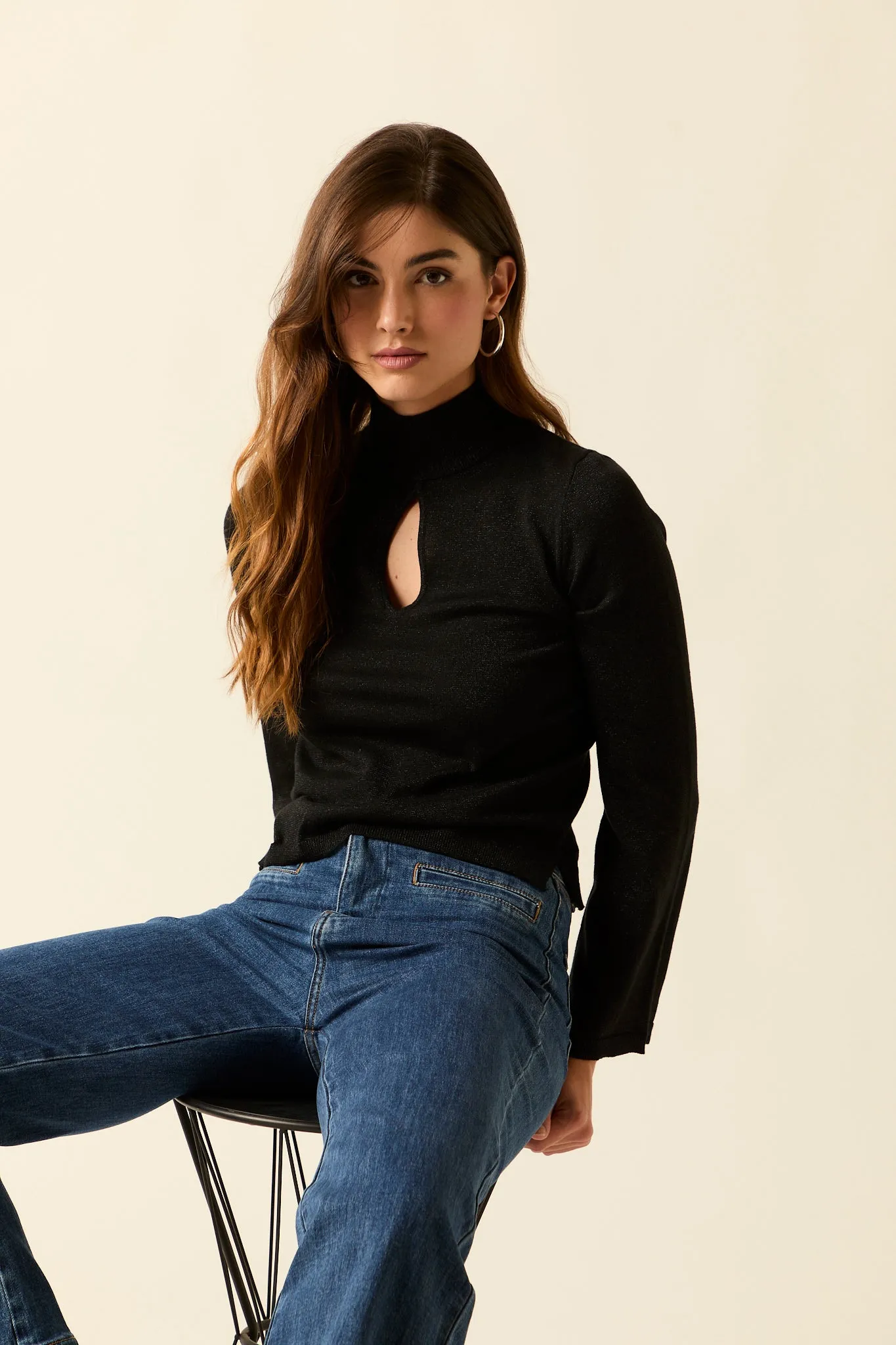Jersey cut out lurex negro