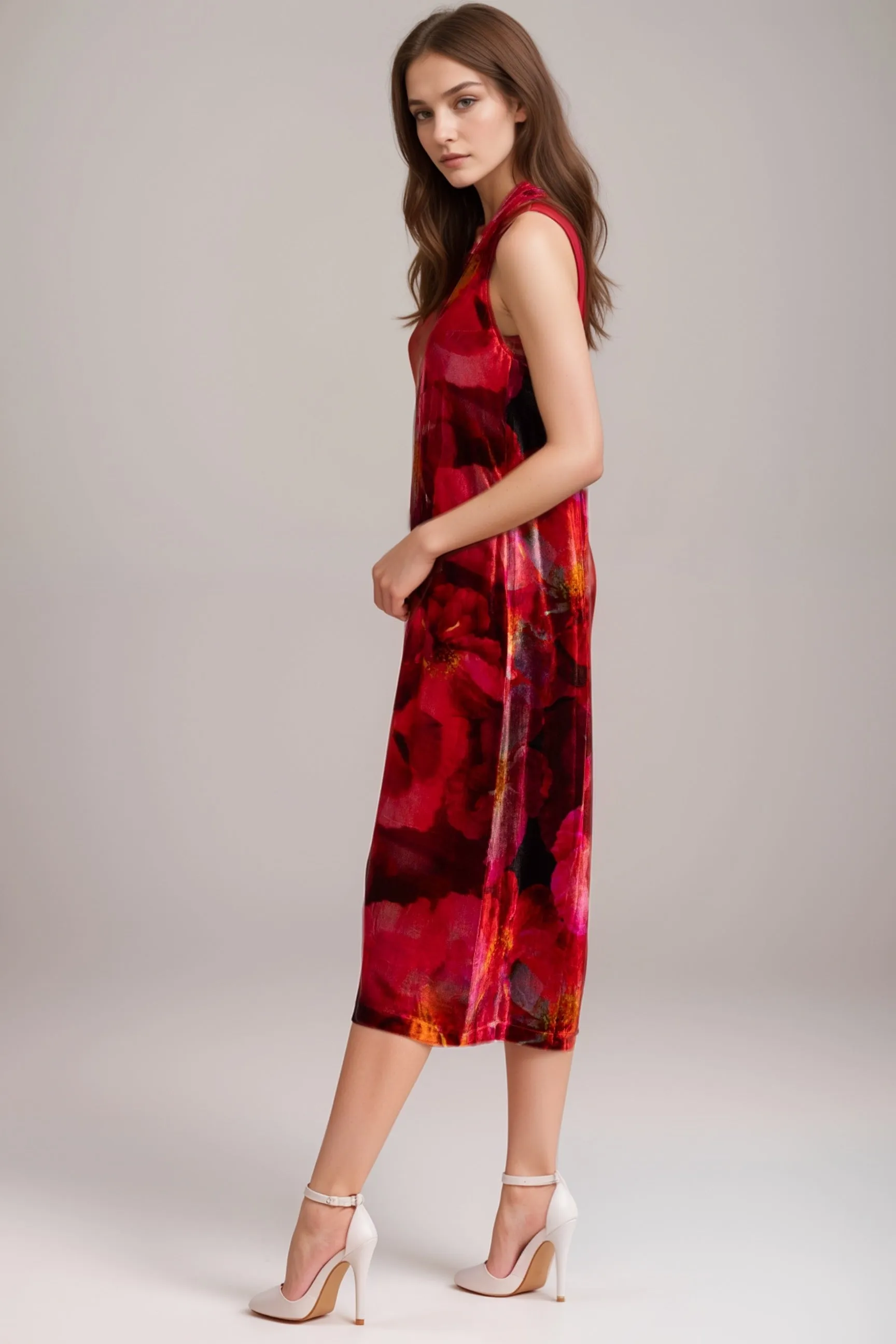 Johnny Was JWLA Red Crisscross Floral Velvet Dress J34024-9