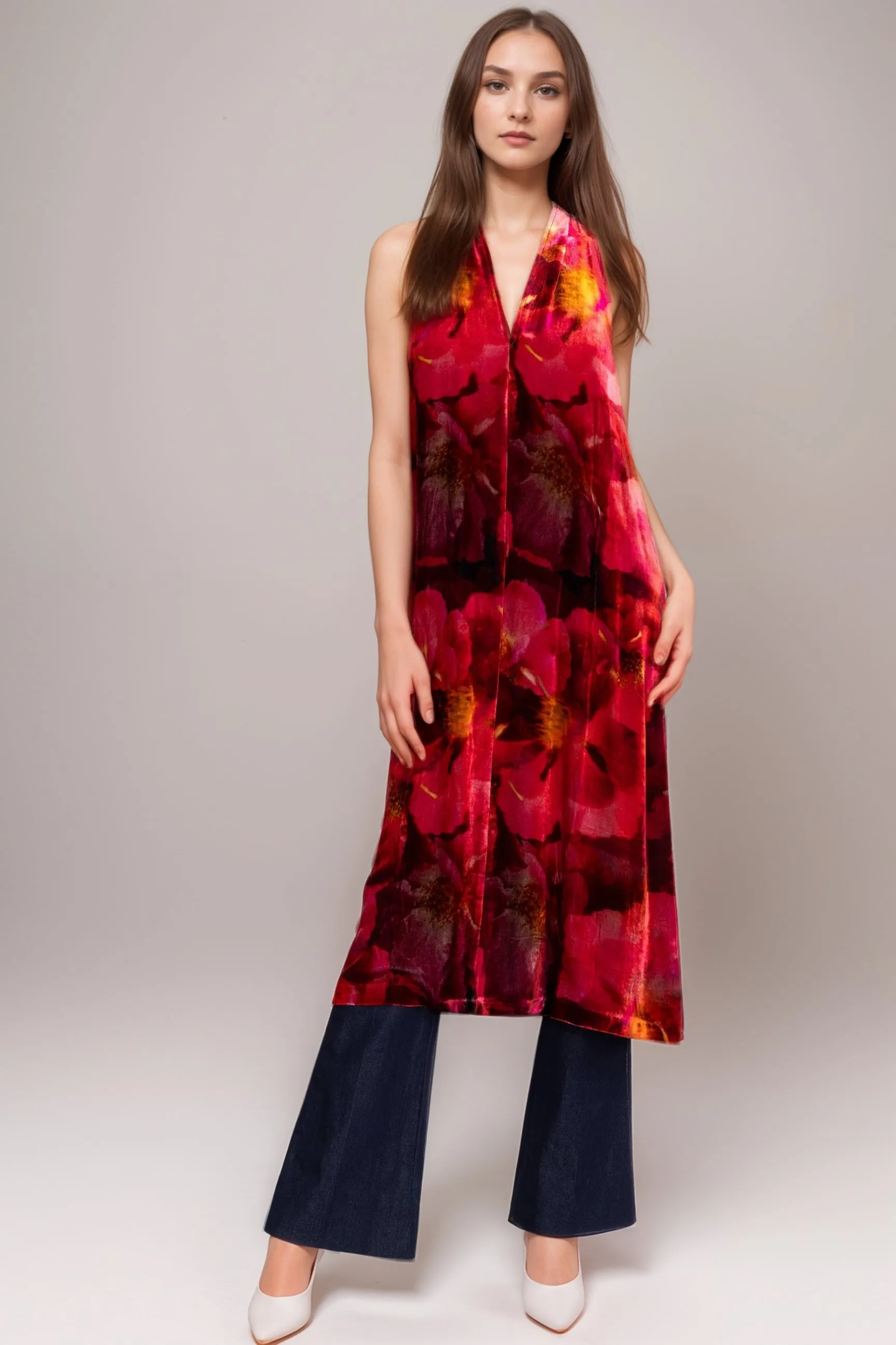 Johnny Was JWLA Red Crisscross Floral Velvet Dress J34024-9