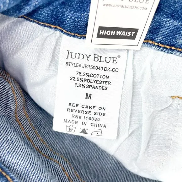 Judy Blue Distressed Raw Hem Shorts Blue High Waist Cut Offs Sz M