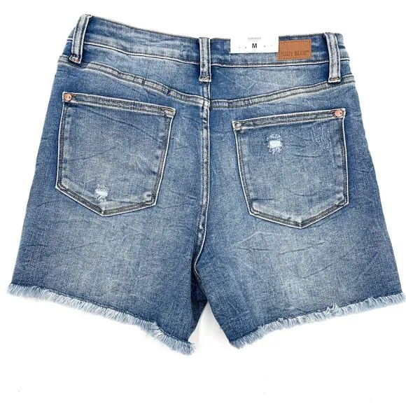 Judy Blue Distressed Raw Hem Shorts Blue High Waist Cut Offs Sz M