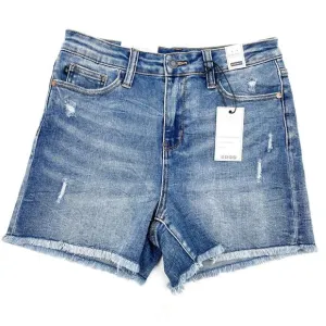 Judy Blue Distressed Raw Hem Shorts Blue High Waist Cut Offs Sz M