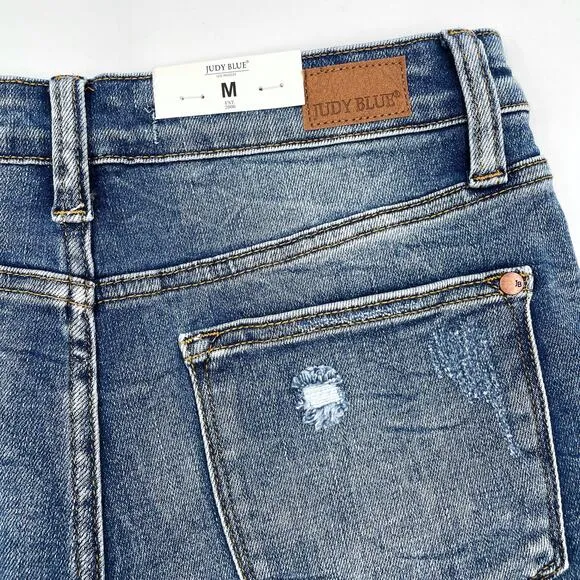 Judy Blue Distressed Raw Hem Shorts Blue High Waist Cut Offs Sz M