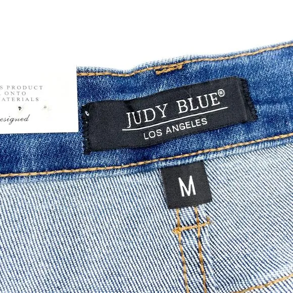 Judy Blue Distressed Raw Hem Shorts Blue High Waist Cut Offs Sz M