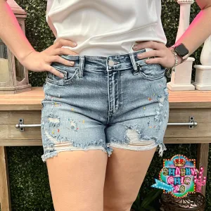 Judy Blue Paint Splatter Distressed Shorts