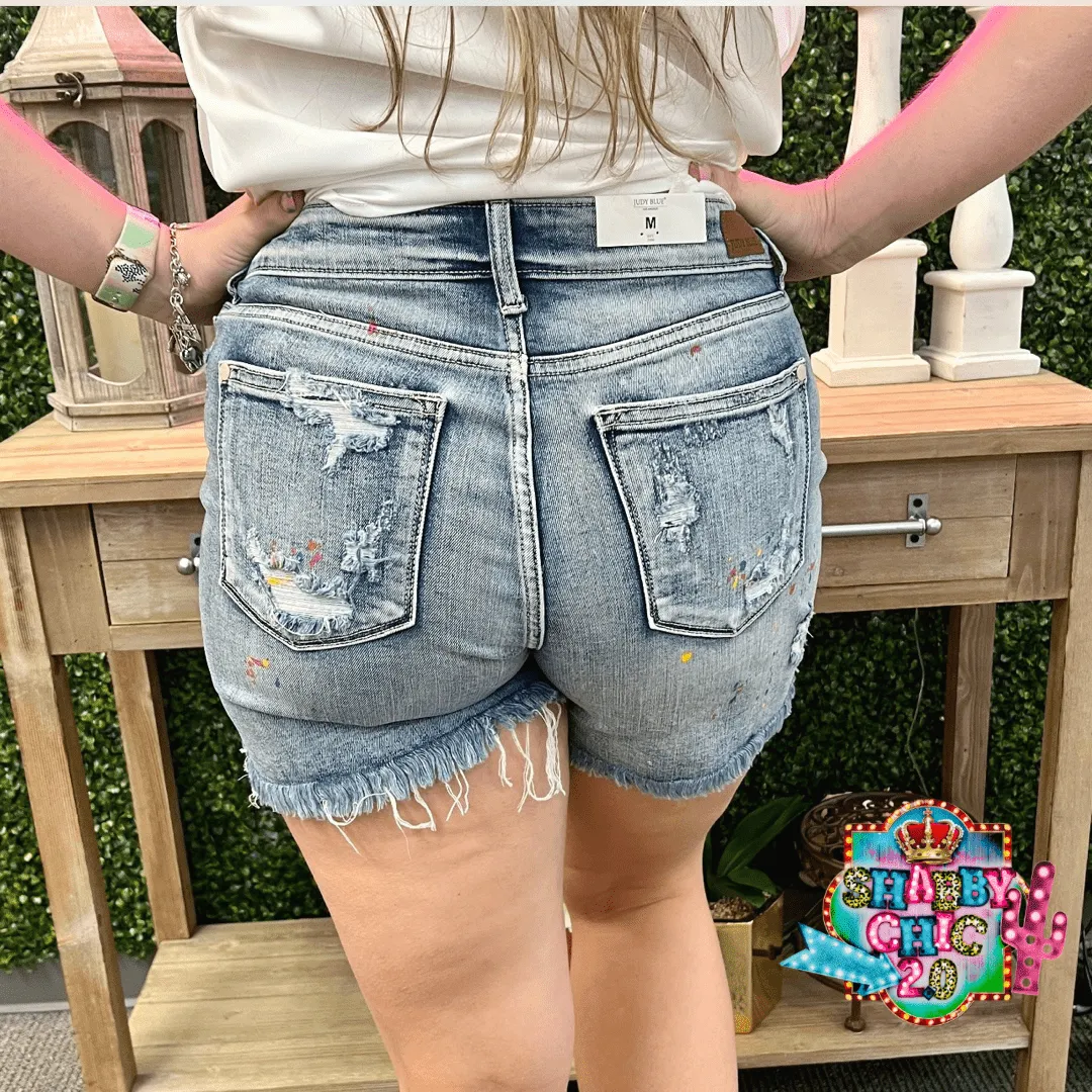 Judy Blue Paint Splatter Distressed Shorts