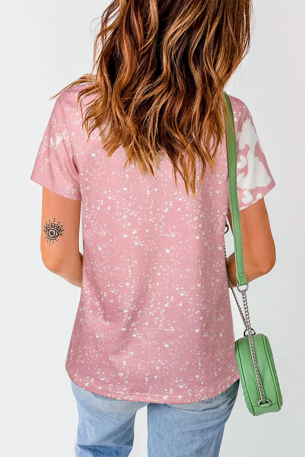 KaleaBoutique Tie Dye Color Bleached Solid Front Crew Neck Short Sleeve T Shirt Top