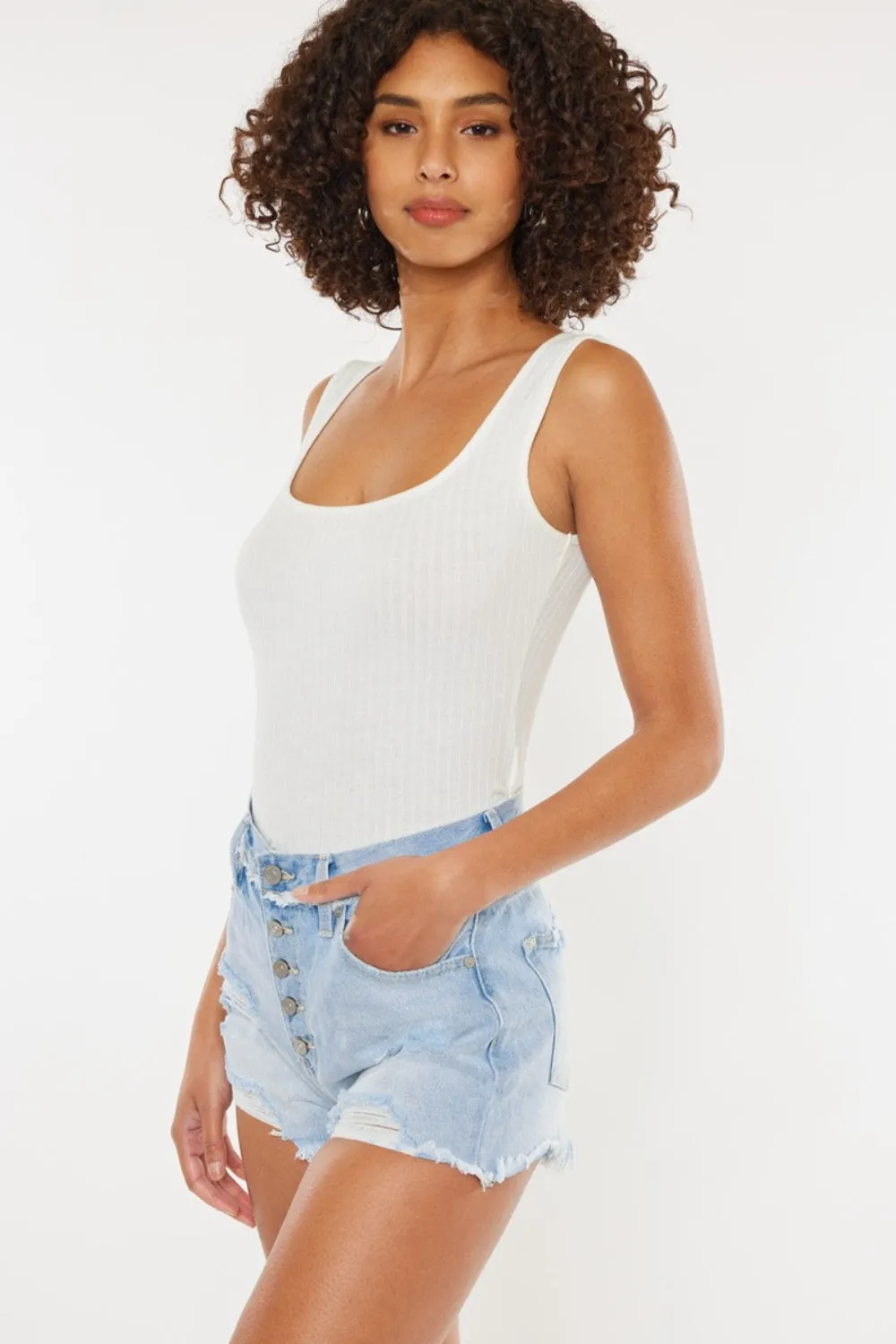 Kan Can Distressed Button Fly Denim Shorts