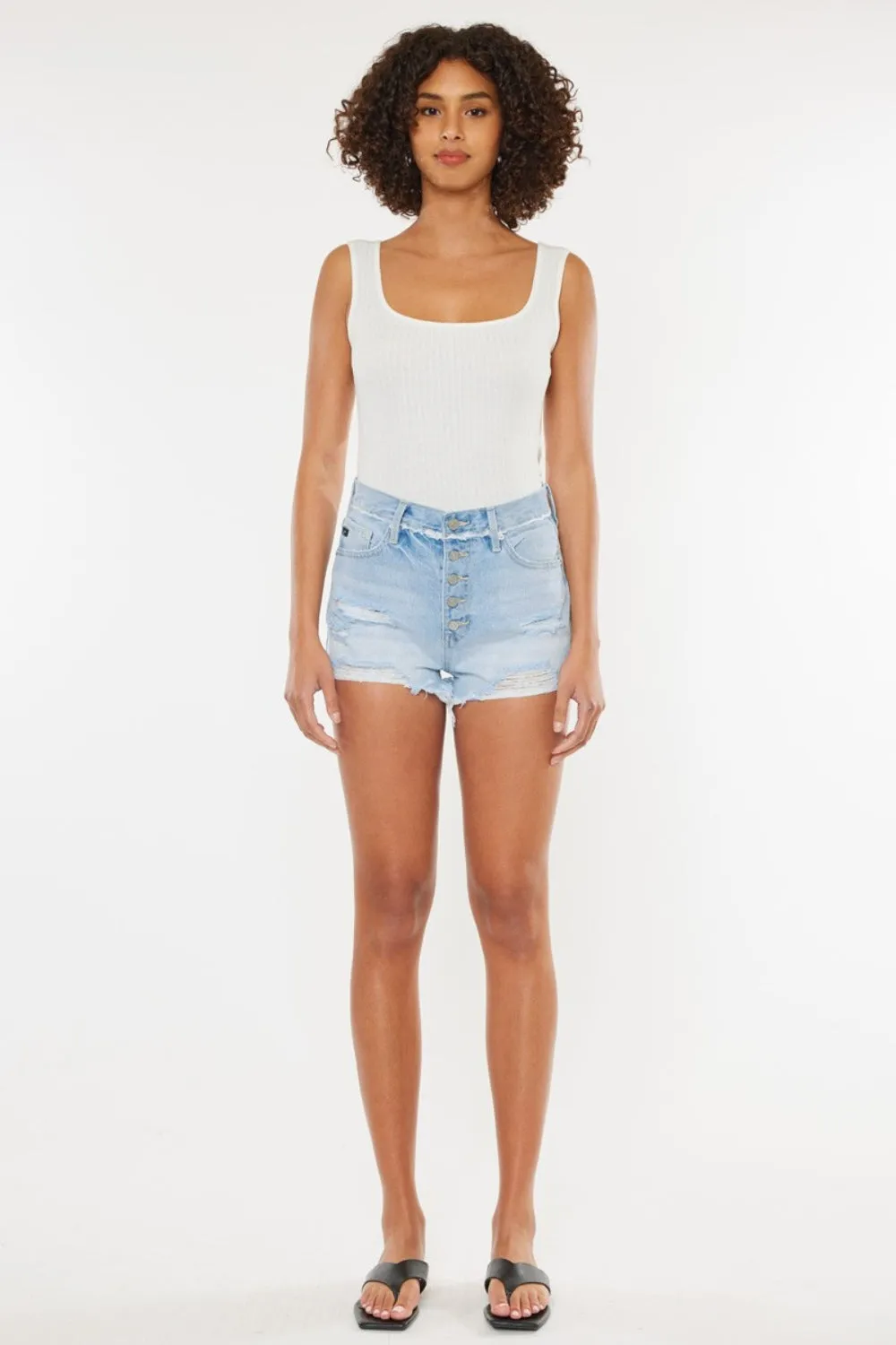 Kan Can Distressed Button Fly Denim Shorts