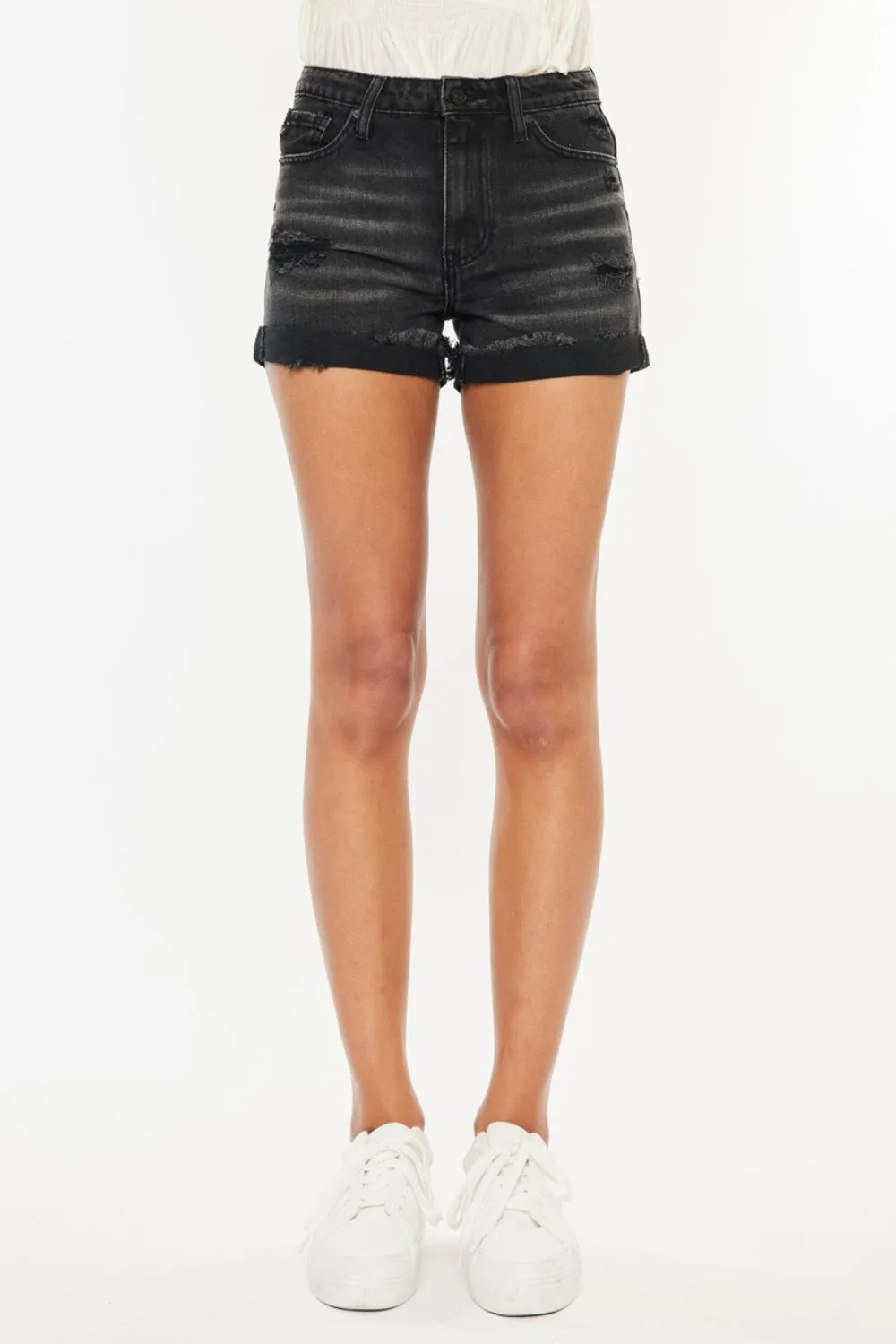 Kan Can High Waist Distressed Denim Shorts