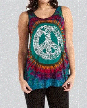 Kathmandu - Peace Sign Print Tie-Dye Tank Top